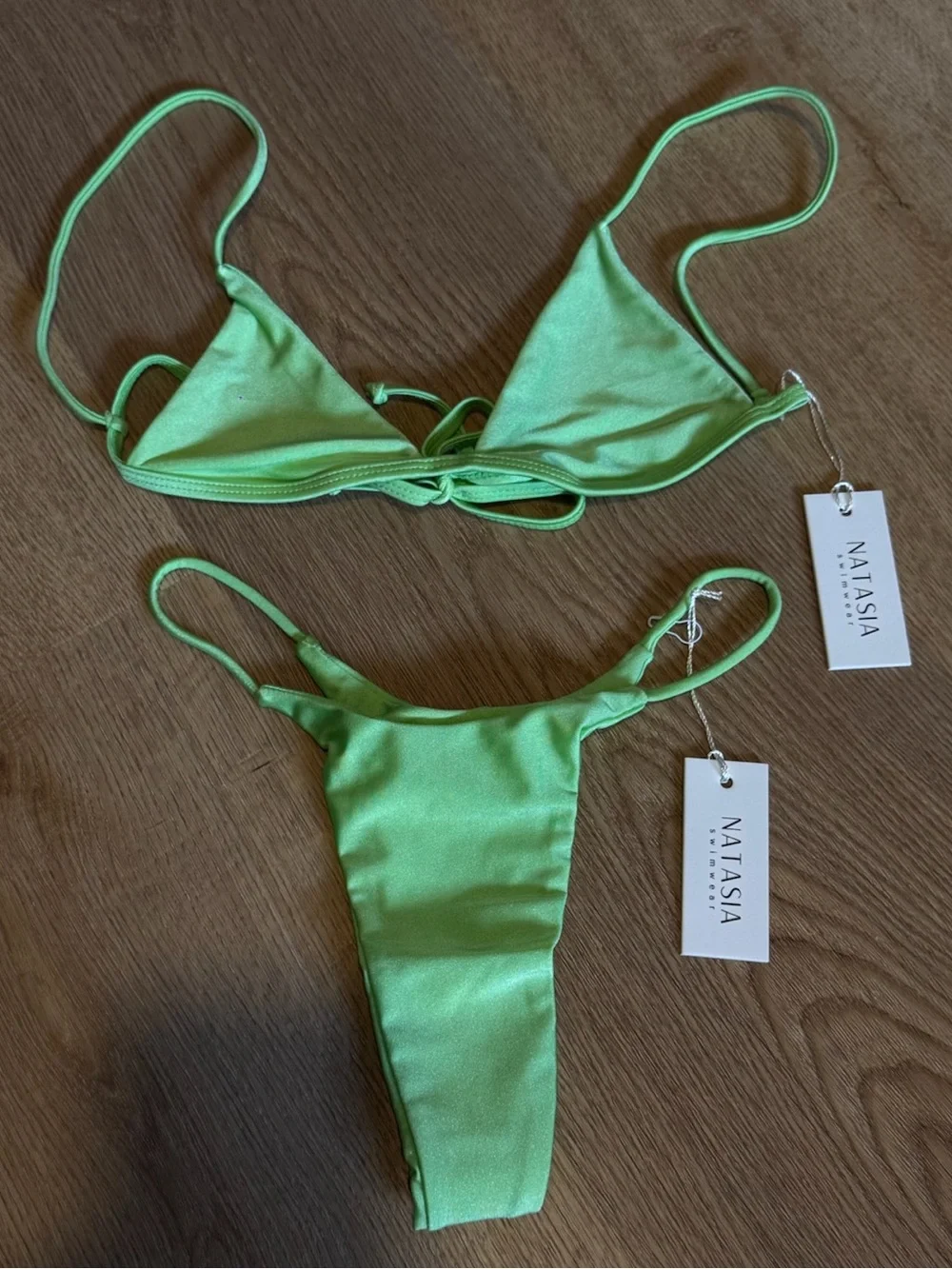 NWT Natasia Swim “LLEO” Lime Green Triangle Bikini Set